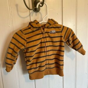 (3/$20) Carters 0/3m orange & grey stripe embroidered truck zip up fleece hoodie